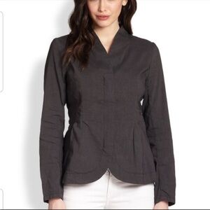 Eileen Fisher Linen Blend High Collar Peplum Zip Front Linen Blend Blazer L